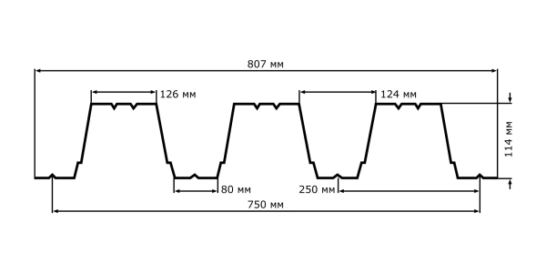 Профнастил оцинкованный НС114 0,7х600 мм 1м